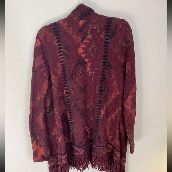 Lucky Brand Fringe Brush Knit Cardigan Open Front Sweater Southwestern Women's M - Picture 2 of 4